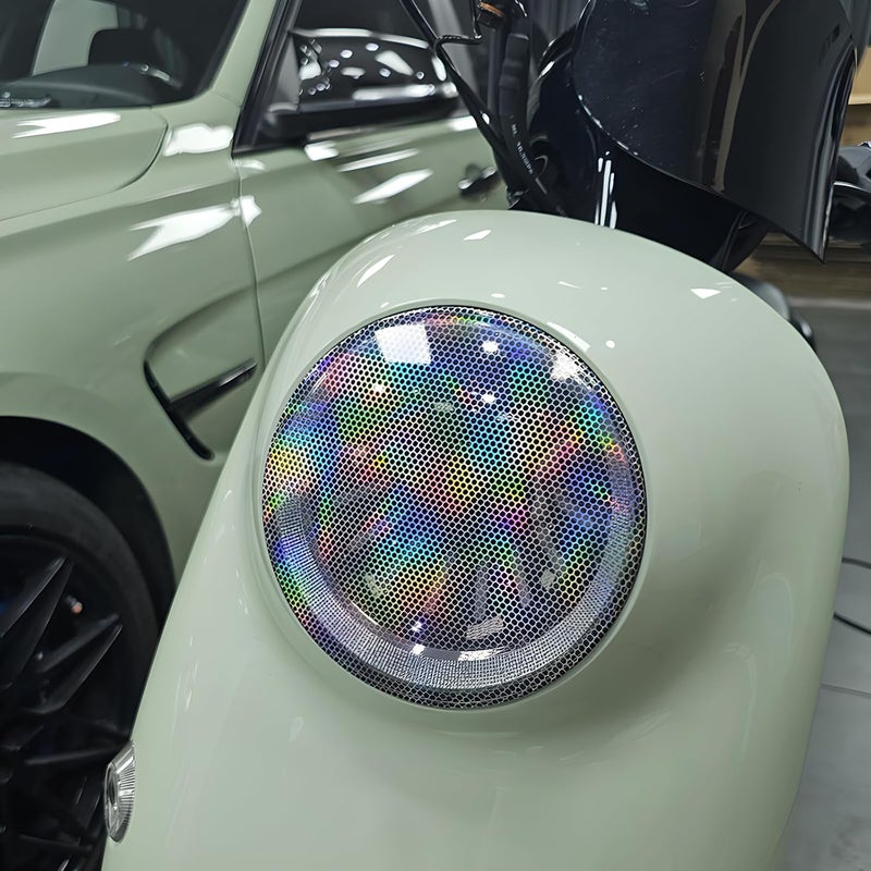 fangfei 12 by 20 inches Self Adhesive Auto Car Tint Headlight Taillight Fog Light Vinyl Smoke Film Sheet Sticker Cover (Chameleon Perforated) - Image 3